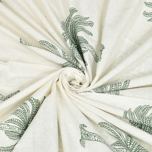 Image of Living Roots Ethnic Jaipur Block Print Double Cotton Bedsheet & 2 Pillow Covers, for Mattress Upto 6 inches Thick, No Colour Bleeding, Green Colour, King Size 90 * 108 inches, 120TC (608-C)
