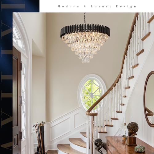 Image of Black and Gold Crystal Chandeliers 30 inch Modern Dining Room Chandelier Round