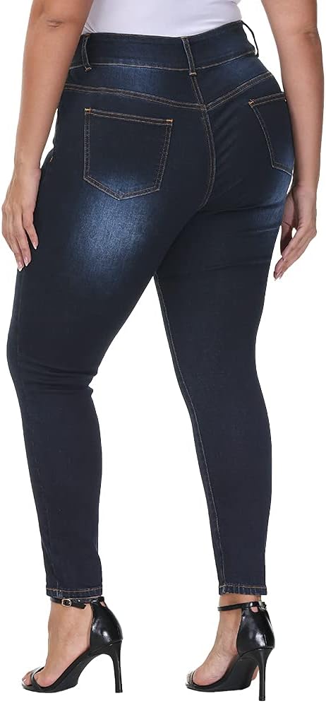 Womens Plus Size Skinny Jeans High Waisted Stretchy Classic Ankle Jean - Image 2