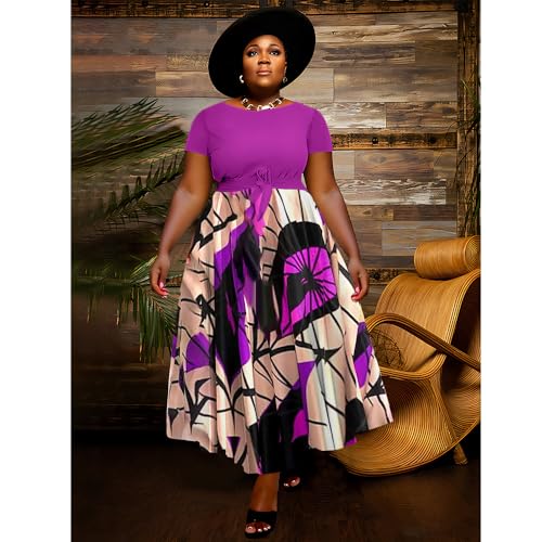 Image of BFFBABY Plus Size Dress A Line Dresses for Women Summer Long Dresses with Sleeve Casual Belted