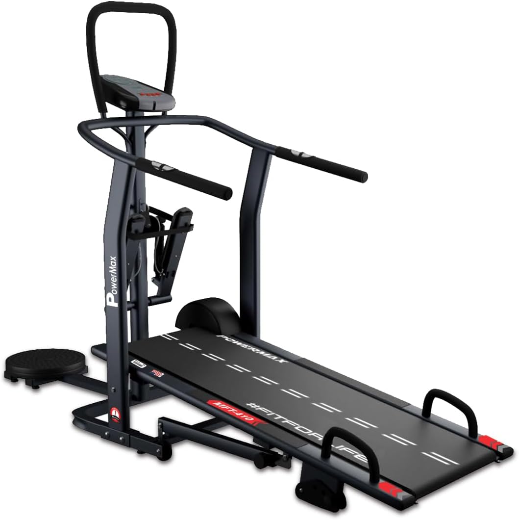 MFT-410 Non-electric Manual Treadmill Foldable, Multifunction (Jogger, Stepper, Twister, Push up Bar), 3-Level Incline, 120-kg Max User Weight - Ideal for Home Use