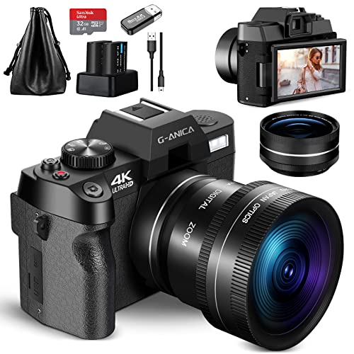 G-Anica 4K Cámara Digital para Fotografía, Cámara de Vídeo 48MP, WiFi y Control de Aplicaciones Cámara Vlogging para YouTube, Cámara compacta con lentes gran angular y Macro