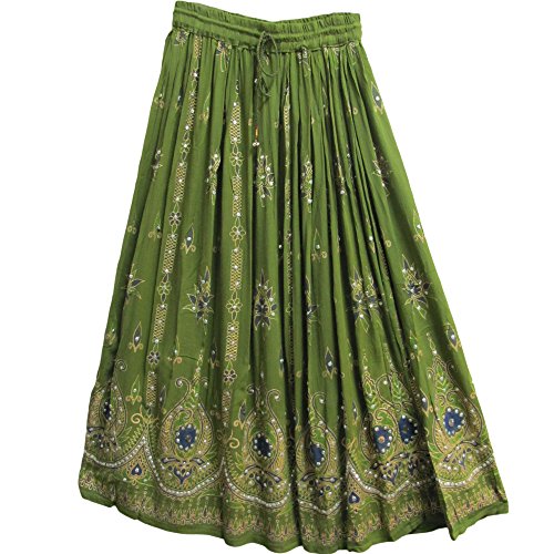 Yoga Trendz Womens Indian Sequin Crinkle Broomstick Gypsy Long Skirt (3 Piece)