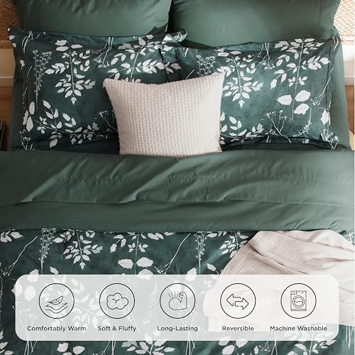 Image of Bedsure Floral Forest Green Comforter Set, Full Bedding Sets, 7 Piece | Bed in a Bag, Comforters, Bedroom, Reversible, Fluffy, Whisper-Quiet, All-Season, Polyester, Easy Care, Botanical-Chic, OEKO