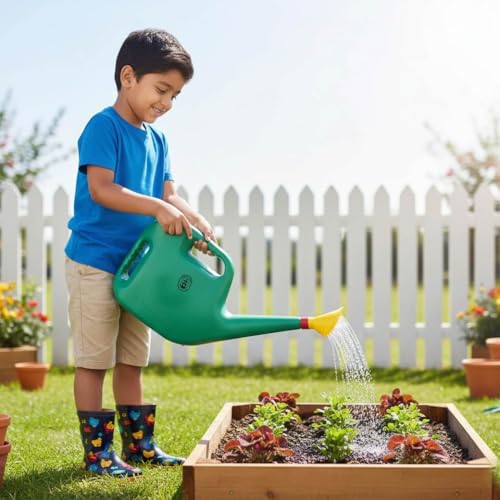 Image of Urban Upvan Plastic Watering Can 10L | Ergonomic Handle for Comfortable Grip | Fade Resistant, Lightweight & Easy to Use | Durable | Includes Sprinkler Spout | Green
