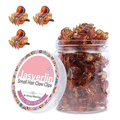 JASVERLIN Small Hair Clips Claw for Thin Fine Hair Strong Grip Pain-Free Mini Tiny Clip 90s Accessories for Women Girls Kids Styling 50 pcs (Brown)