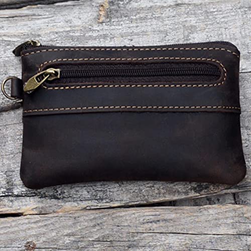 JJNUSA Genuine Leather Zipper Coin Purse for Men, Credit Card Case Holder, Mens Tray Purses Coin Purse Cash Change Wallet Car Smart Holder Money Pouch Darkbrown4