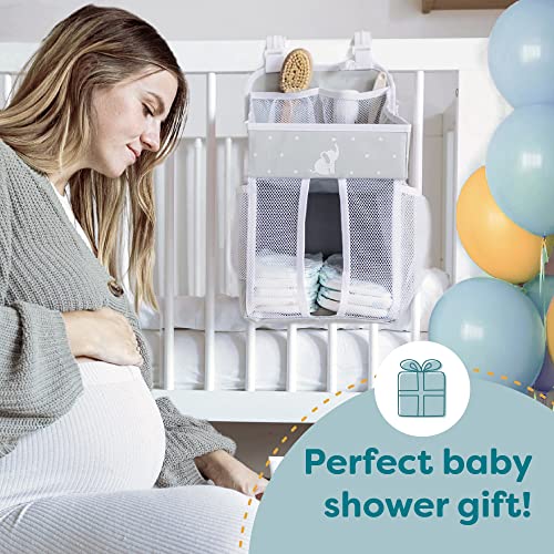Cradle Star Hanging Diaper Caddy Organizer - Diaper Organizer Caddy With Multiple Pockets - Baby Organizer For Nursery Accessories - Changing Table Organizer And Diaper Storage - 17X9X9 In - Gray #TOP6