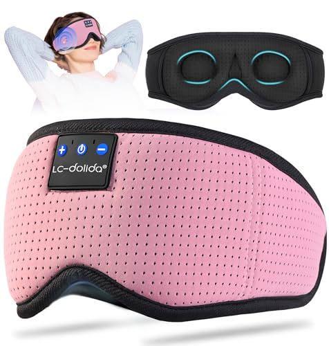 Image of LC-dolida Sleep Headphones, 3D Sleep Mask Bluetooth Wireless, Sleeping Headphones for Side Sleepers Sleep Eye Mask Music Weighted Sleeping Mask Meditation Gifts for Men Women (Rose Pink)