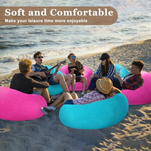 Image of Realspring Inflatable Bean Bag Chairs Outdoor Blow up Camping Chairs Inflatable Lazy Sofa Folding Portable Bean Bag Loungers Couch for Movie Night(Pink,Lake Blue,12 Pcs)