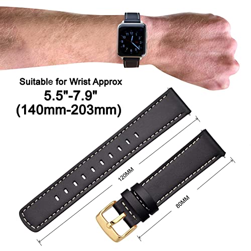 Image of ANNEFIT 21mm Watch Band with Gold Buckle, Quick Release Genuine Leather Replacement Strap (Black)