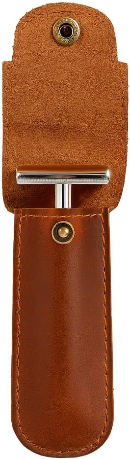 Full Grain Leather Razor Cover | Double Edge Razor Case | Handmade Safety Razor Protector Sheath for Travel & Storage | Barber Shaving Accessory for Men – Tan