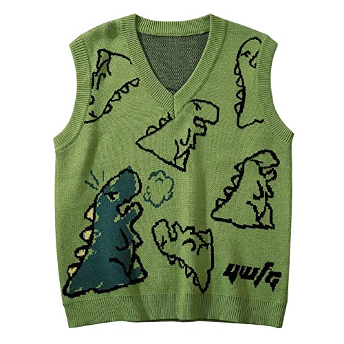 Flygo Mens Dinosaur Sweater Vest Unisex Sleeveless Knit Sweaters Casual Pullover Jumper - Main Image