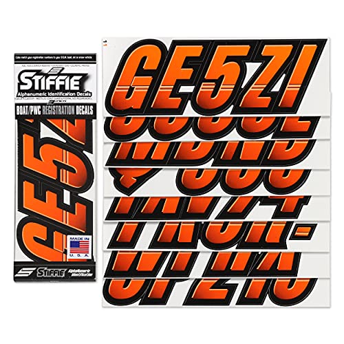Image of STIFFIE Techtron Electric Orange /Black 3 inch Boat & PWC Registration Decals • Numbers Letters Stickers