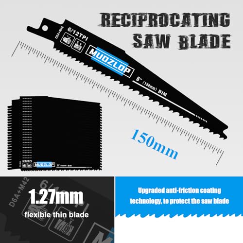 Image of 25 Pack 6 inch Reciprocating Saw Blades Set,6 /12TPI High Carbon Saw Blades, Woodcutting Saw Blades with Organizer Case (25, 6 /12TPI /6 inch)