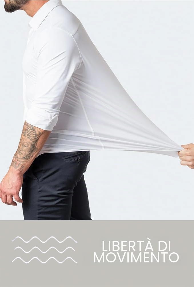camicia da uomo, aderente, maniche lunghe, elasticizzata, casual, con bottoni