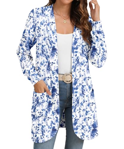 Image of YSYOKOW Cardigan Sweaters for Women Long Sleeve Open Front with Pockets | Long Cardigans for Women Lightweight Soft Casual Dressy Loose Fit Cardigan Sweater with Pockets for Work and Office