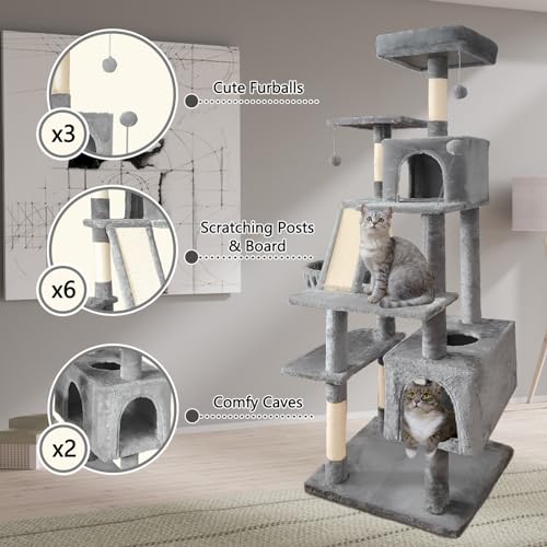 Torre para gatos interior 70 pulgadas gris claro miniatura 6