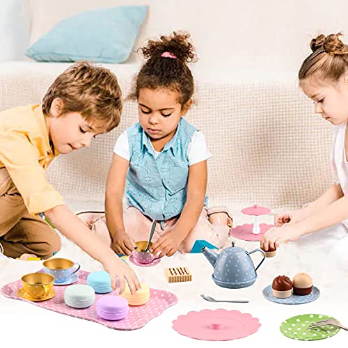 FUQUN 36 Pcs Teeservice Kinder Metall Tee Set Kinder Teeservice mit Dessert Spielzeug Tee Party Rollenspiele… – Bild 8