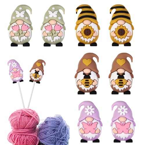 8pcs Gnomes Knitting Needle Stoppers, Knitting Needle Point Protectors, Knitting Needle End Caps, Knitting Accessories and Gadgets