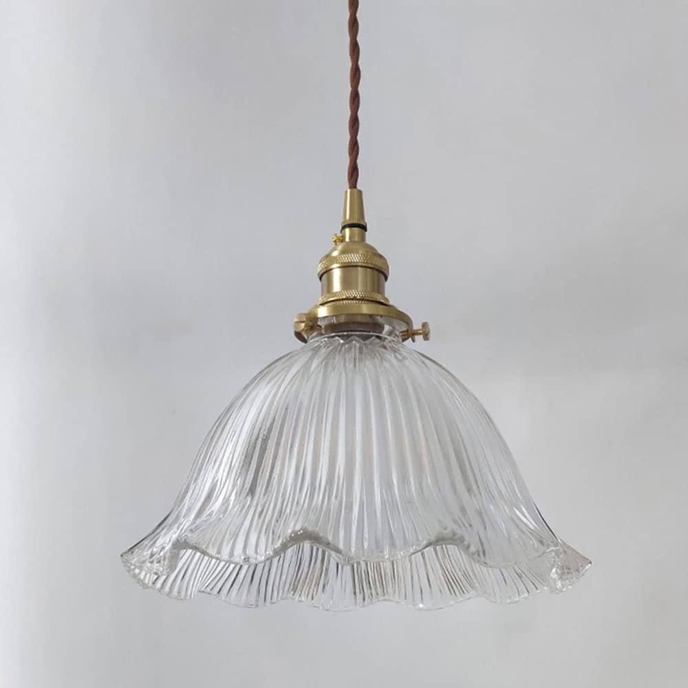 Lampadario Classico In Vetro E Ottone Con Paralume A Forma Di Fiore - Lampada A Sospensione Per Isola Cucina O Sala Da Pranzo