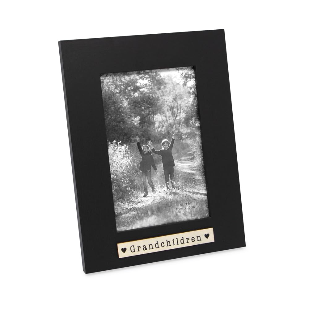 Isaac Jacobs 4x6 Wood Sentiments "Grandchildren" Picture Frame, Vertical Keepsake Photo Frame with Easel and a Hanging Tabs for Tabletop, Desktop & Wall Display, (Black, 4x6)