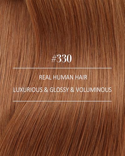Image of YoungSee Clip in Human Hair Extensions Copper Clip ins Hair Extensions Human Hair Light Copper Clip in Hair Extension Real Human Hair Ease of Use 16Inch 120g 7pcs