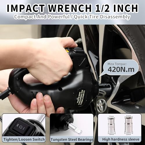 ROGTZ Electric Hydraulic Car Jack Kit 5 Ton 12V Portable Lift Range 17.7 Inch with Impact Wrench and Tire Inflator Pump for SUV Sedan Truck Car Repair Floor Jack for Vehicle Tire Change with LED Light - Image 5