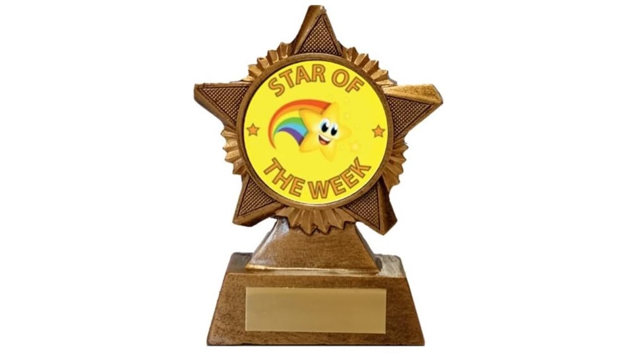 Troshow Antique Gold Star Of The Week Trophy Award Premier Star 120Mm Heavy Resin Free Engraving -Troshow1-A
