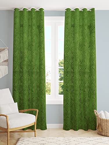 Image of Homefab India 2 Piece Velvet Door Curtains - 7 feet, Green