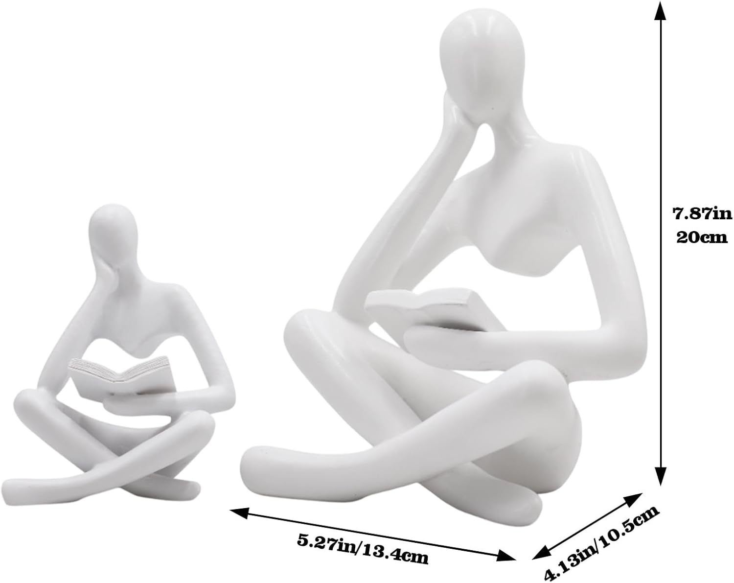 Gold Reading Women Statue, Thinker Sculptures, Abstract Art Ornament, Modern Aesthetic Figurine Decoration, Suitable for Home Living Room Bedroom Office Shelf Table Desk Bookshelf Decor (White Left)