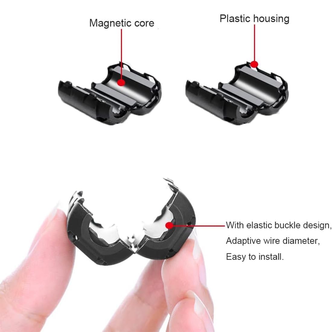 40 Stück Ferritkerne für Kabel - Ferritfilter Klappferrit Set mit 6 Verschiedene Größen - Ferritkern Ring - Entstörfilter für Kabel RFI EMI - Schwarz - Innendurchmesser von 3.5 mm bis 13 mm.