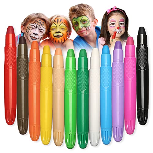 12 Farben Schminkstifte Kit Abwaschbare Kinderschminke Set Gesichtsfarben Sicher und Ungiftig Einfach zu verwenden Eltern-Kind-Interaktionen für Halloween/ Geburtstagsfeie/ Fasching/ Weihnachten