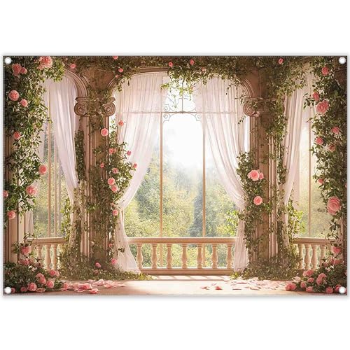 Fondo fotográfico floral verde 7x5 pies