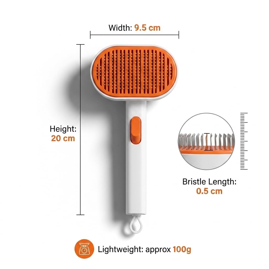 Self Cleaning Slicker Brush for Dogs and Cats - Pet Grooming Brush for Shedding & Massaging - One-Click Hair Removal Tool for Long & Short Haired Pets - Gentle Stainless Steel Bristles
