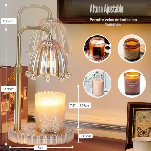Miniatura 2 de Lámpara Calentadora De Velas Con Temporizador, Calentador Eléctrico De Cera Para Velas Con Altura Ajustable Y Regulador De Intensidad Para Cera Perfumada, Decoración De Fragancias Para El Hogar Y
