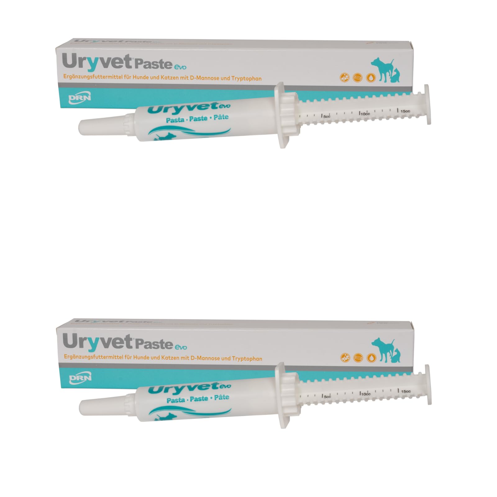 DRN Uryvet Pasta evo | Confezione doppia | 2 x 15 ml | Mangime complementare per cani e gatti | Per sostenere la salute del tratto urinario | Con D-mannosio e triptofano