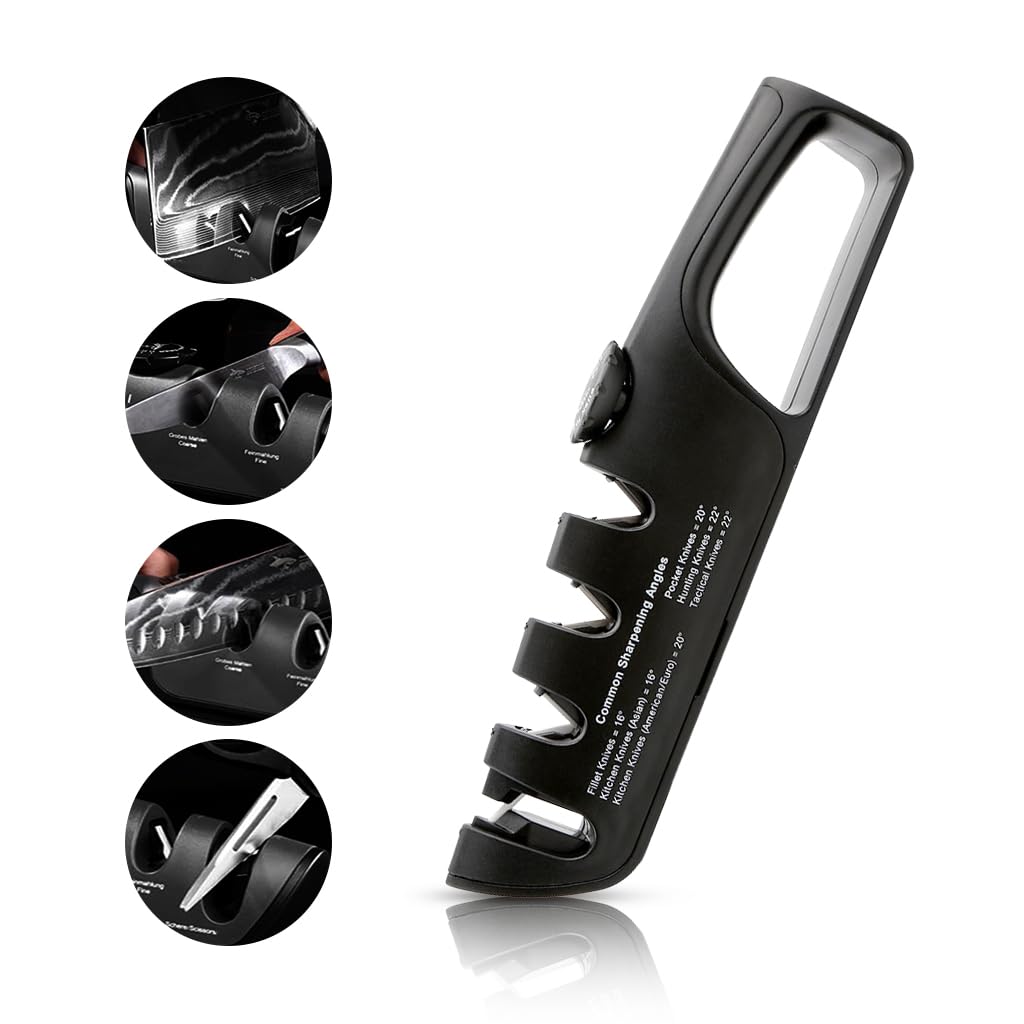 Manual Knife Sharpener, 3-Stage Knife Sharpener for Kitchen, Multi Cutter Sharpener Pocket Knife Sharpener Handheld Knife Scissors Sharpener for Kitchen Knives