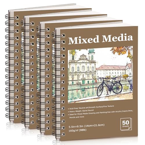 Carnets de croquis supports mixtes 14x21,6 cm à spirales lot de 4
