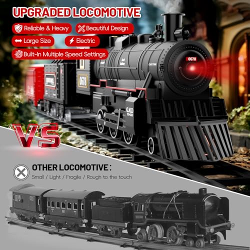 MindPal Train Set, Electric Train Set Toys with Smoke, Lights & Sound, Train Set for Under Christmas Tree with Steam Locomotives, Cars and Tracks, Christmas Train Toys for 3 4 5 6 7+ Years Old Kids