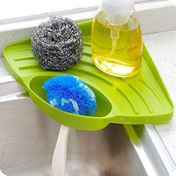 FreshDcart Kitchen Soap Stand for Sink with Tray – Compact Plastic Kitchen Soap Stand for Sink, Corner Storage Rack for Sponge, Scrubber & Dish Soap (Green, Pack of 1) - image, photos