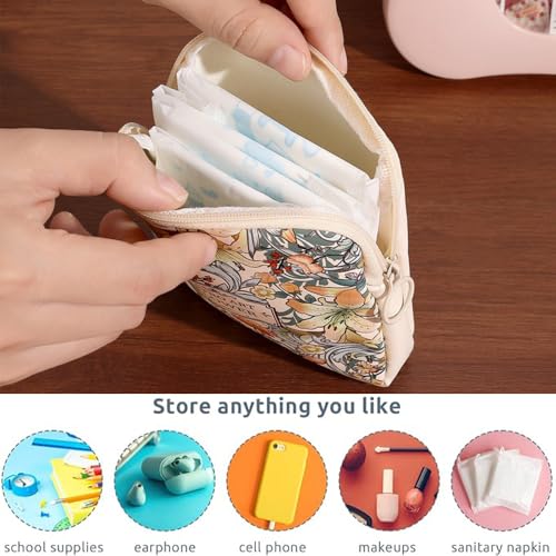 Image of OULIGET Sanitary Napkin Storage Bags,Portable Menstrual Cup Nursing Pad Tampon Storage Pouch,Leather Oil Painting Flower Travel Makeup Bags Coin Purse Sundries Pouch with Zipper