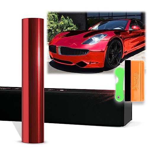 Film vinyle PET chrome rouge tuning voiture covering auto adhésif anti-bulle