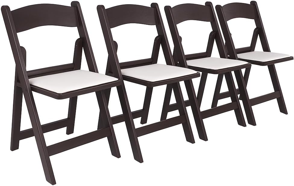 BTExpert Resin Folding Chairs Set of 4 Brown - Padded Vinyl Seat, Lightweight Indoor Outdoor Event Party Chairs for Home, Weddings, Church