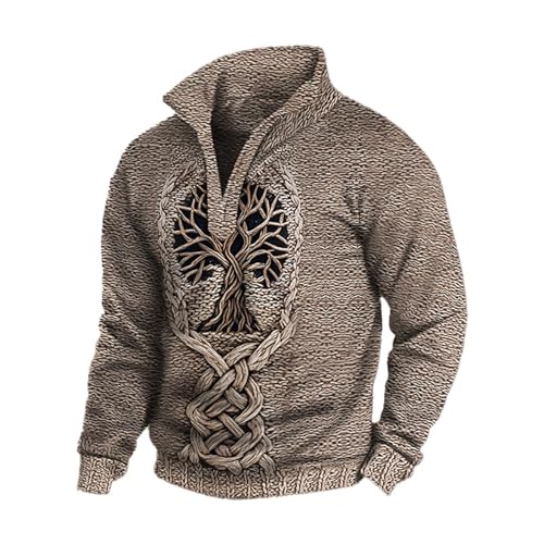 Sudadera de Manga Larga sin Capucha para Hombre con Estampado Digital y Cremallera Parcial cómoda y Moderna para Uso Diario (Khaki, M) #2