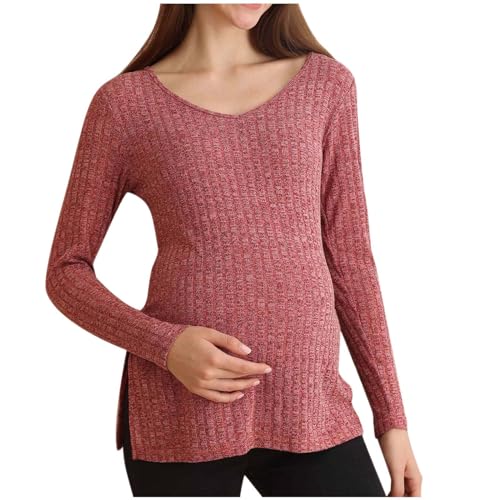 Ofertas Flash del Dia Camisetas de Maternidad de Manga Larga Camiseta de Lactancia Sudaderas de Lactancia con Cuello en V Ropa de Embarazo Sólida Jersey para El Embarazo para Primavera y Verano