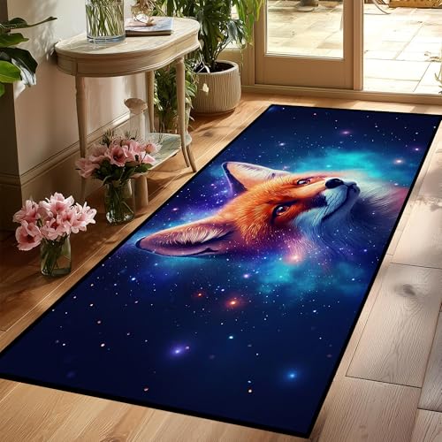 Galaxy Fox Rug 3D Cute Foxes Area Rugs for Bedroom Living Room Playroom Boys Kids Cartoon Colorful Carpet Glitter Stars Throw Rugs Floor Mat 79 in x 39 in Galaxy 10 79"x39" (Rectangular)