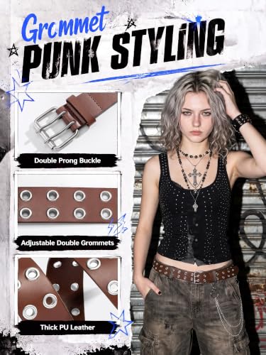 Image of Studded Double Grommet Belt with Chains for Women Men Teens