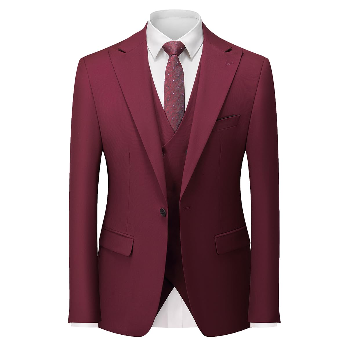 MODFUL Costume 3 pièces pour homme - Coupe ajustée - Avec un bouton - Blazer de mariage - Gilet et pantalon