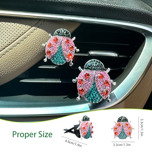 Image of ORIESSE 2pcs Ladybug Air Vent Clips Car Air Freshener Vent Clips,Colorful Rhinestone Lady bug Cute Car Air Freshener,Bling Car Accessories for Women Refillable Car Diffusers